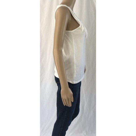 Topshop Top US 2 White Sleeveless Top Racer Back Fringe Neckline Scoop Neck - Picture 3 of 9
